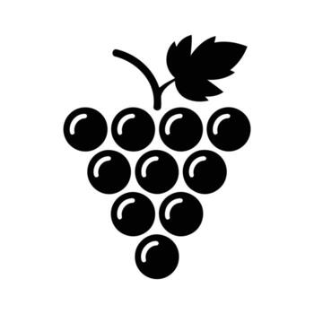 A simple black cluster of grapes showing the leaf isolated on white background vector