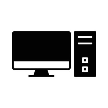 un computadora demostración un escritorio monitor y un ordenador personal torre en blanco antecedentes vector