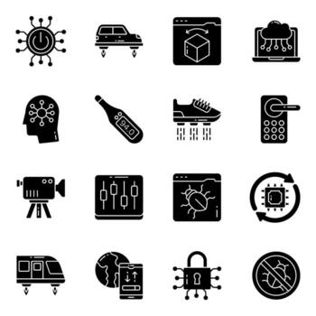 Set of Data Security and Management Glyph Icons vector