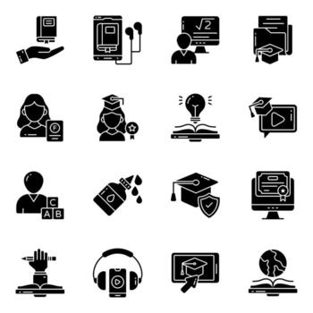 Set of Study and Knowledge Solid Icons vector
