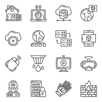 conjunto de datos y tecnología sólido íconos vector