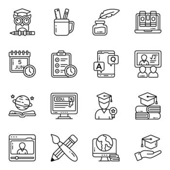 Perfect Set of Learning and Knowledge Linear Icons vector