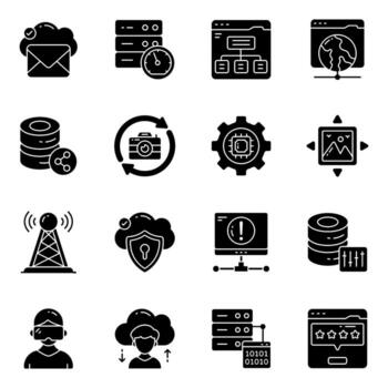 Set of Bug and Data Glyph Icons vector