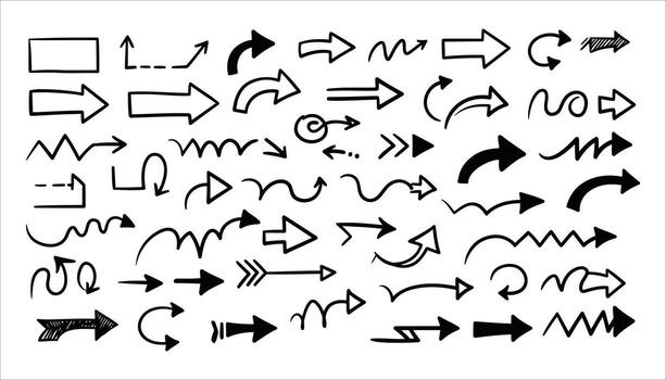 Hand drawn arrow collection diverse shapes and styles direction pointer vector