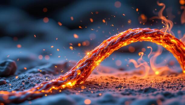 a glowing amber arch outlined with braided ropes of glowing resin and soft sparks. photo