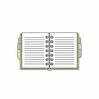 abierto en espiral cuaderno con forrado paginas y con pestañas divisores vector