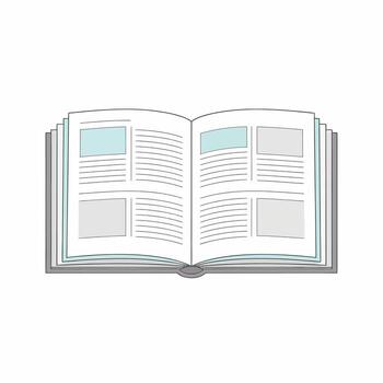 abierto libro ilustración con forrado páginas, rectangular cajas, y suave colores vector