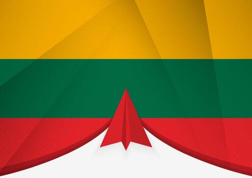 Lithuania Flag with Abstract Paper Airplane Design, National Flag in a geometric folded paper style. vector