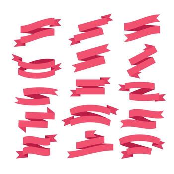 Set of Decorative Red Ribbon Double Banner Set Collection. Empty Blank Sale Label Message Text for Advertising Promotion Background vector