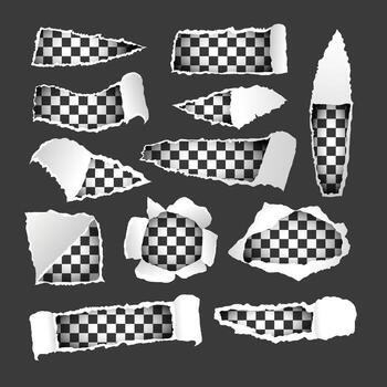 Set of Torn Paper Edges Set Collection. Blank Transparent White Ripped Paper Strips. Realistic Scraps with Ripped Edges. Sticky Notes, Shreds of Notebook Pages Set. vector