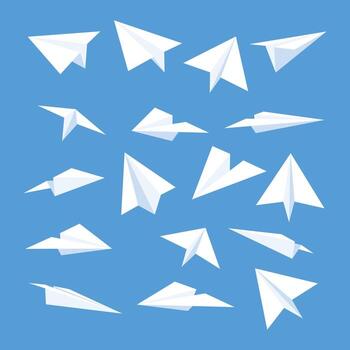 Set of paper planes set collection on transparent background. Handmade Origami aircraft in flat style, airplane folding paper on isolated vector