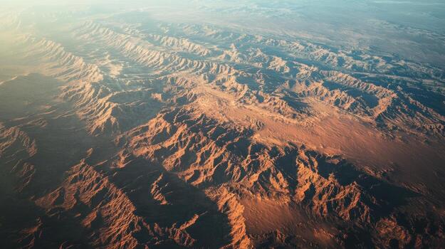 Aerial view of a rugged desert landscape photo