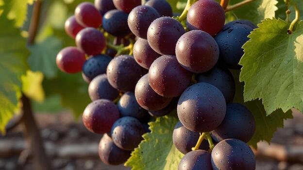 Close-up of red grapes on the vine photo