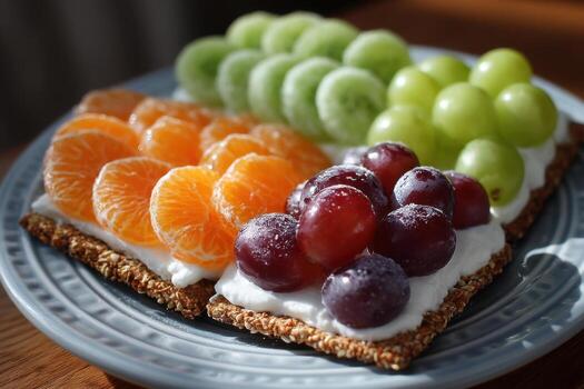 A plate of fruit and crackers photo