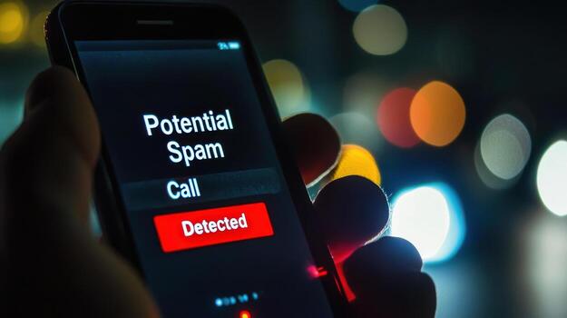 Potential spam call notification on smartphone screen photo