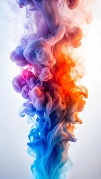 Of vibrant explosion of colorful ink swirling in water, creating abstract shapes and patterns with a dynamic flow of blue, purple, and orange hues against a clean background photo