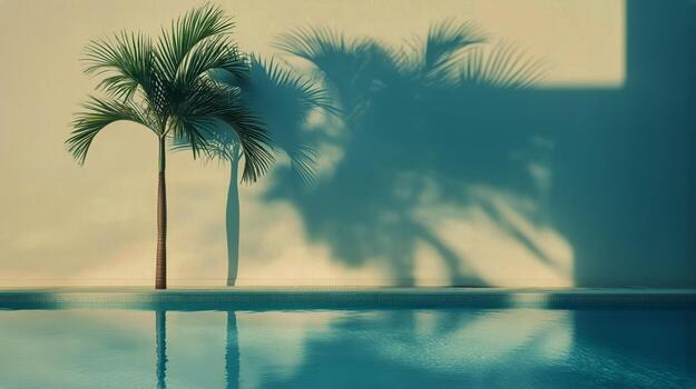 Palms Casting Shadows Near a Tranquil Pool During a Sunny Afternoon photo