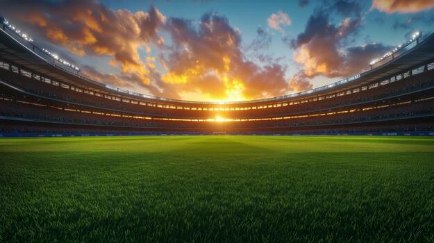 Spectacular Sunset Over a Stadium During a Sporting Event in the Evening. photo
