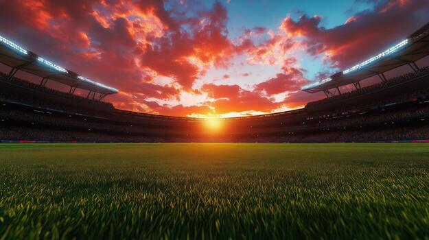 Spectacular Sunset Over a Stadium During a Sporting Event in the Evening photo