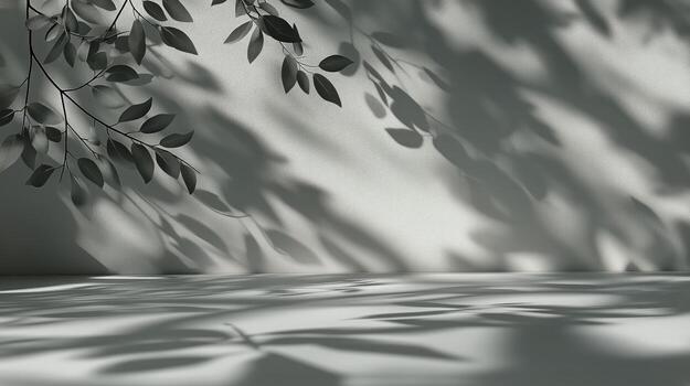 Shadows of Leaves Create Intricate Patterns on a Wall During Morning Light photo