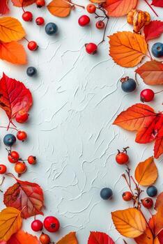 Colorful Autumn Leaves and Berries Create a Vibrant Border With Empty Space for Text or Design. photo