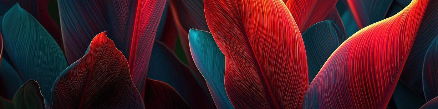 abstract macro texture of colorful tropical leaves. Panoramic. photo
