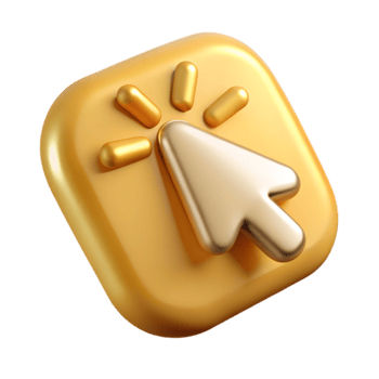 Golden mouse click button 3D icon with arrow pointer for digital interaction and UI design png