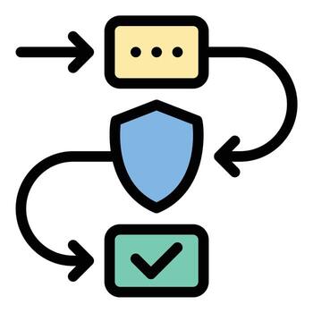 Security process icon flat line style illustration representing systematic protection and risk management suitable for cybersecurity protocols data protection and IT infrastructure projects vector