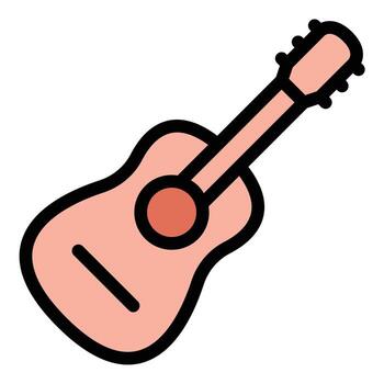 guitarra icono plano línea estilo ilustración representando música actuación y cuerda instrumentos adecuado para música aplicaciones conciertos y educativo materiales vector