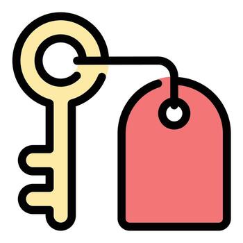Room key icon flat line style illustration representing access to accommodations and secure entry suitable for hotel services smart locks and hospitality management projects vector