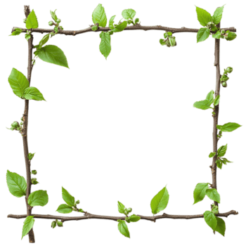 botanico ramoscello confine nel piazza forma con nuovo foglia crescita e mini cuffie isolato su trasparente sfondo png