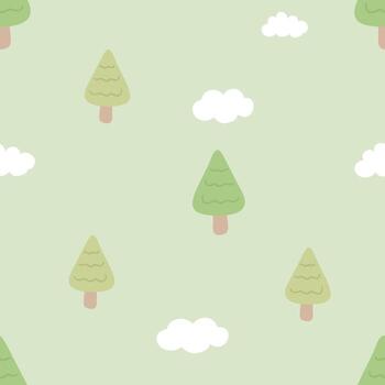 sin costura linda bosque modelo con arboles y nubes en verde antecedentes vector