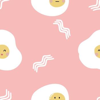 sin costura desayuno modelo con frito huevos y ondulado líneas en rosado antecedentes vector