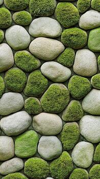 Roca pared textura con lozano verde musgo creciente Entre irregular natural guijarros creando un natural orgánico antecedentes modelo. foto