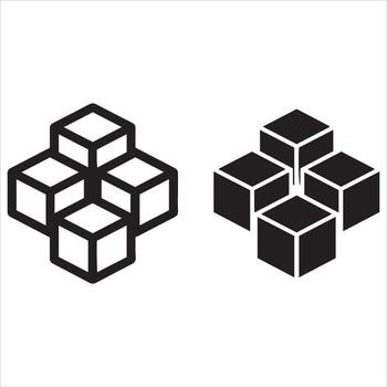 Geometric arrangement of cubes in outline and solid forms vector
