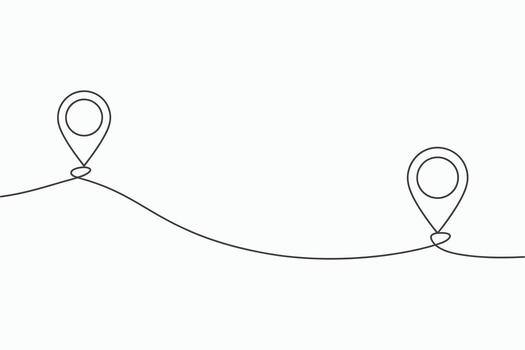 dos ubicación punteros conectado por un ondulado línea aislado en blanco antecedentes vector