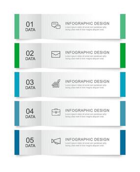 5 data infographics rectangle tab index template. Illustration business abstract background. vector