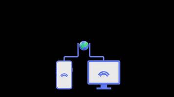 3d global computador rede conectando Área de Trabalho e Móvel animação, alfa canal video
