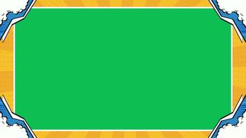 komisk stil horisontell ram med spinning sunburst bakgrund, moln form gräns, och grön skärm Platshållare i de Centrum. 4k animerad ram för bakgrund, befordran, täcka över, och redigering. video