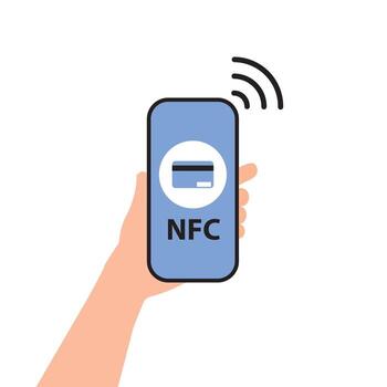 Mobile payments using a smartphone, short-range communications technology, online banking.modern flat design vector