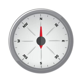 Modern Compass with Grey Metal Frame for Navigation, Adventure, or Travel Map Design Element vector