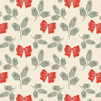 sin costura modelo con festivo rojo arcos y abeto sucursales. festivo antecedentes para celebrando Navidad y nuevo año. vector