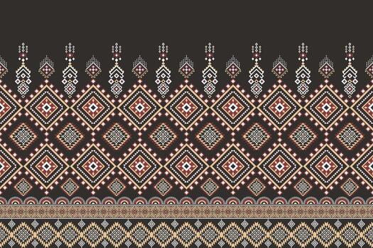 Seamless geometric white and red shape for ethnic tradition pattern texture on natural brown and black background vector