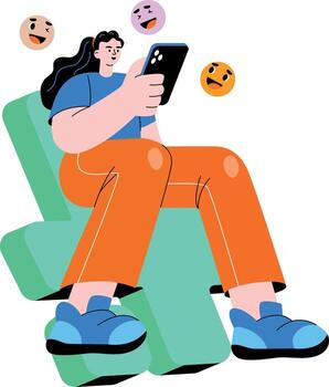 un plano estilo ilustración demostración un persona utilizando móvil vector