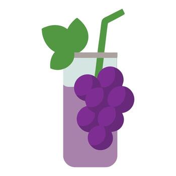 Refreshing Grape Juice in Glass with Straw and Leaf vector