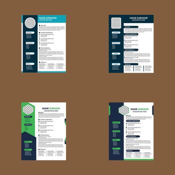 Modern Resume Design in a Bundle of Four. Creative Template Display for Promotion. vector