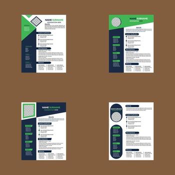 Modern Resume Design in a Bundle of Four. Abstract Template Display for Promotion. vector