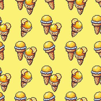 píxel Arte limón hielo crema cono sin costura modelo vector