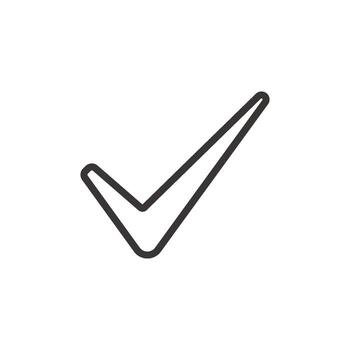 A line art icon of a simple, single checkmark or tick, representing completion, confirmation, or correctness. vector