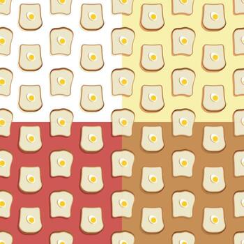 Set of geometric seamless patterns with piece of bread and boiled egg vector